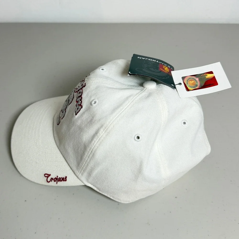 NWT USC Trojans‎ Womens White Sequin Logo Baseball Cap Hat Team Trojan New